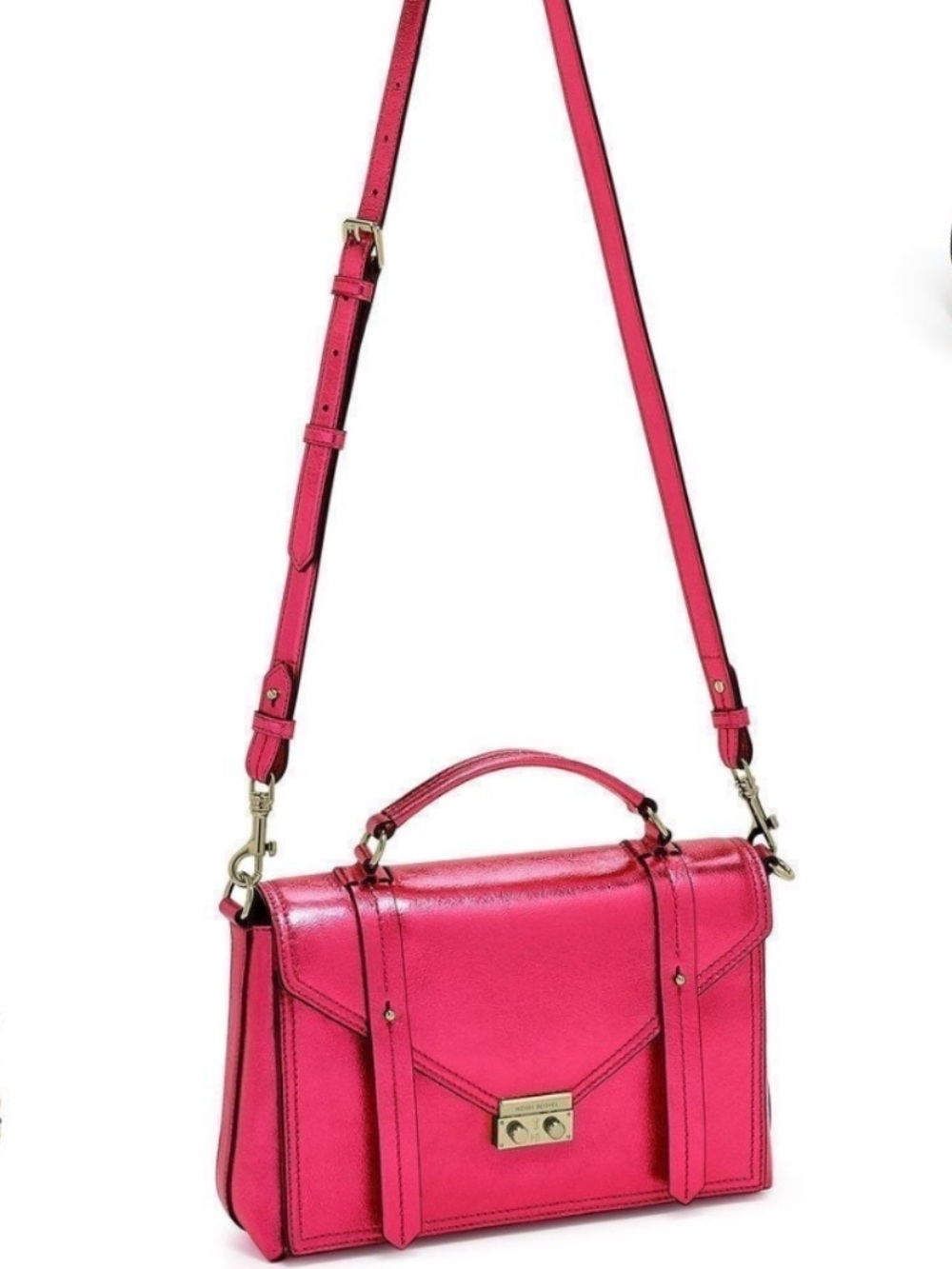 Henri Bendel Cambria Metallic Lipstick Pink Leather Satchel/Crossbody NWT - Picture 2 of 16